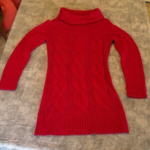 Ambiance Vibrant Red Cable Knit Turtleneck Sweater dress